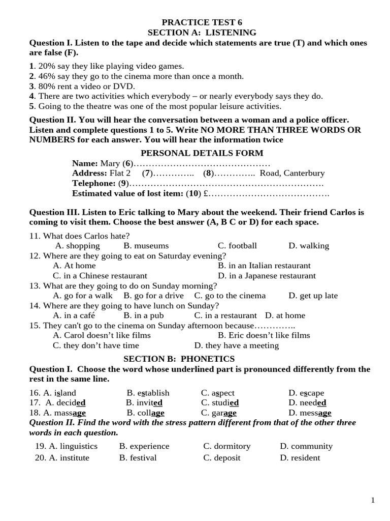Practice Test 6 | PDF