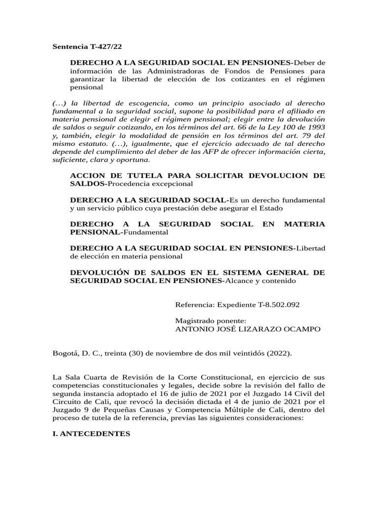 Sentencia T 427 22 | PDF