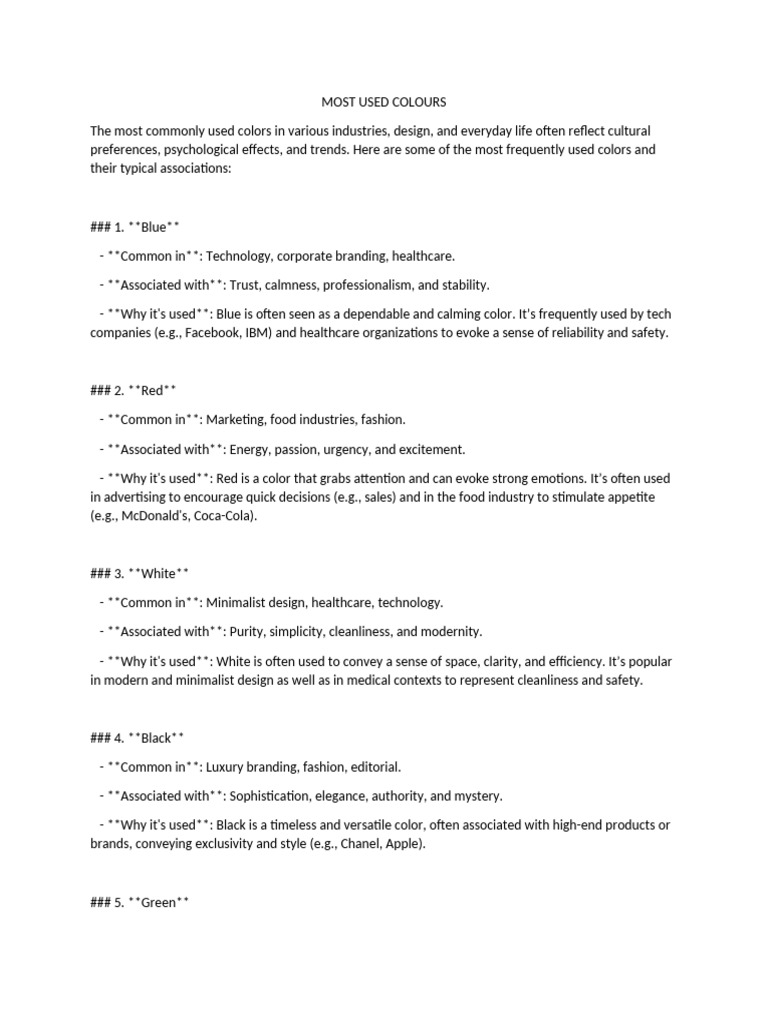 Most Used Colours | PDF