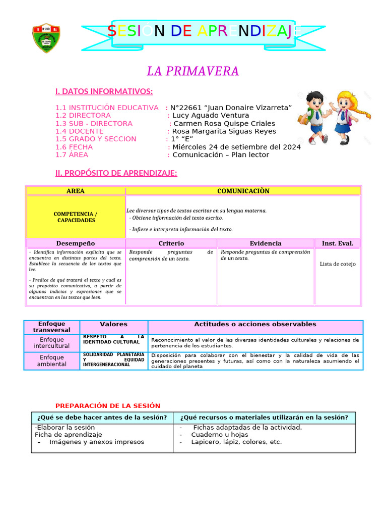 Sesion Comunicacion - Plan Lector | PDF