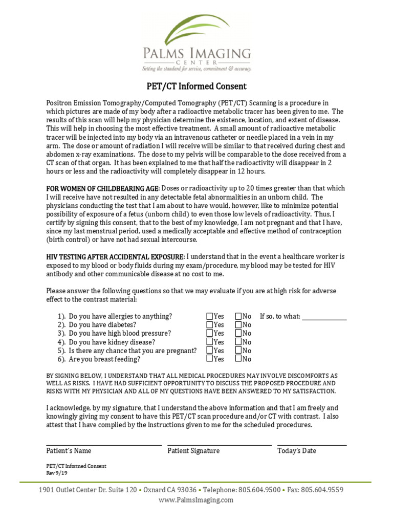 PET-CT Informed Consent Form Rev 9 19 | PDF