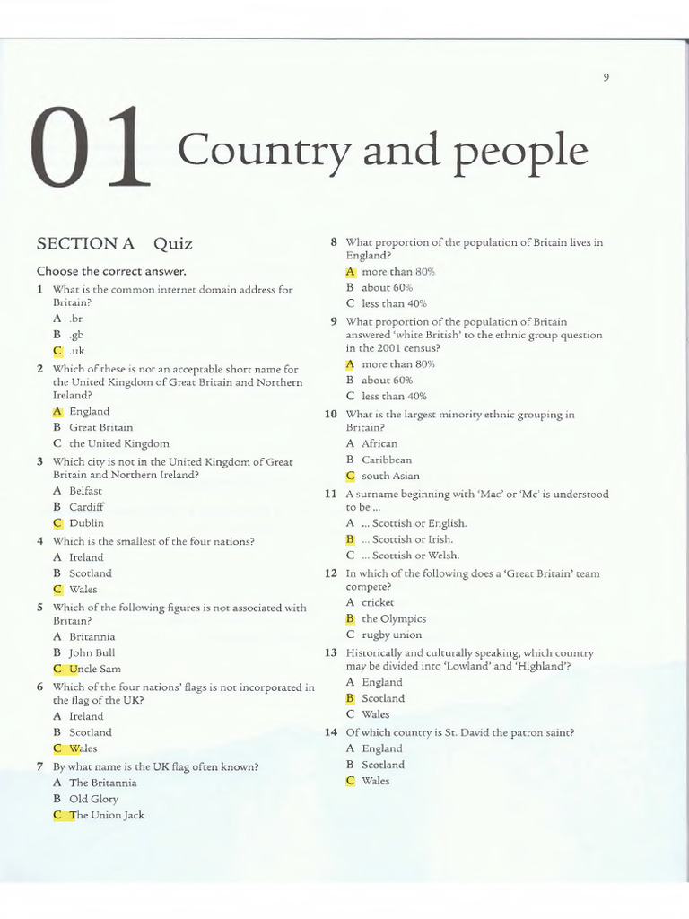 Country and People: Section A Quiz | PDF