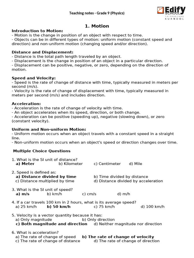 Teaching Notes On Motion | PDF