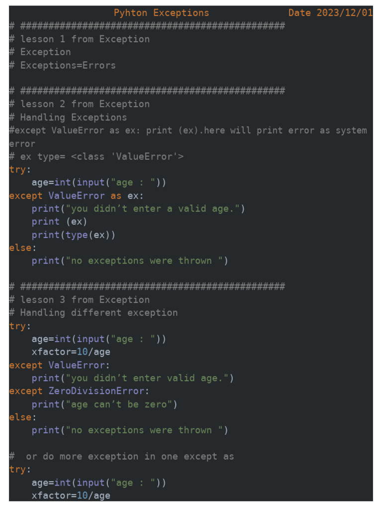 Python Exceptions - Word | PDF