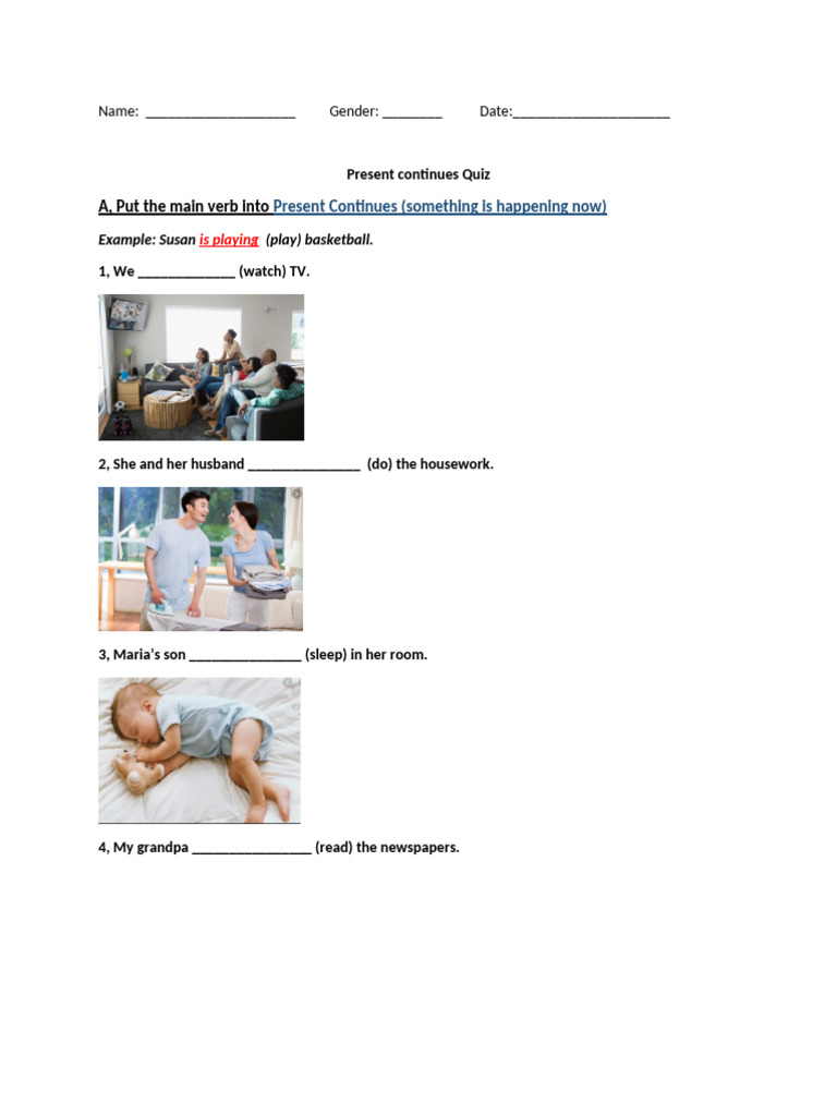 Present Continues Practice Pdf