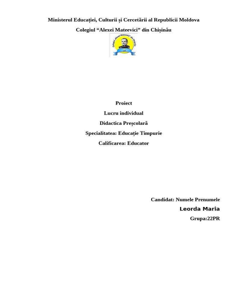Maria Leorda - Ablon de Proiect | PDF