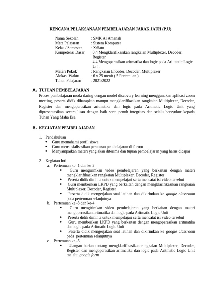 RPP PJJ Sistem Komputer 3.4 | PDF
