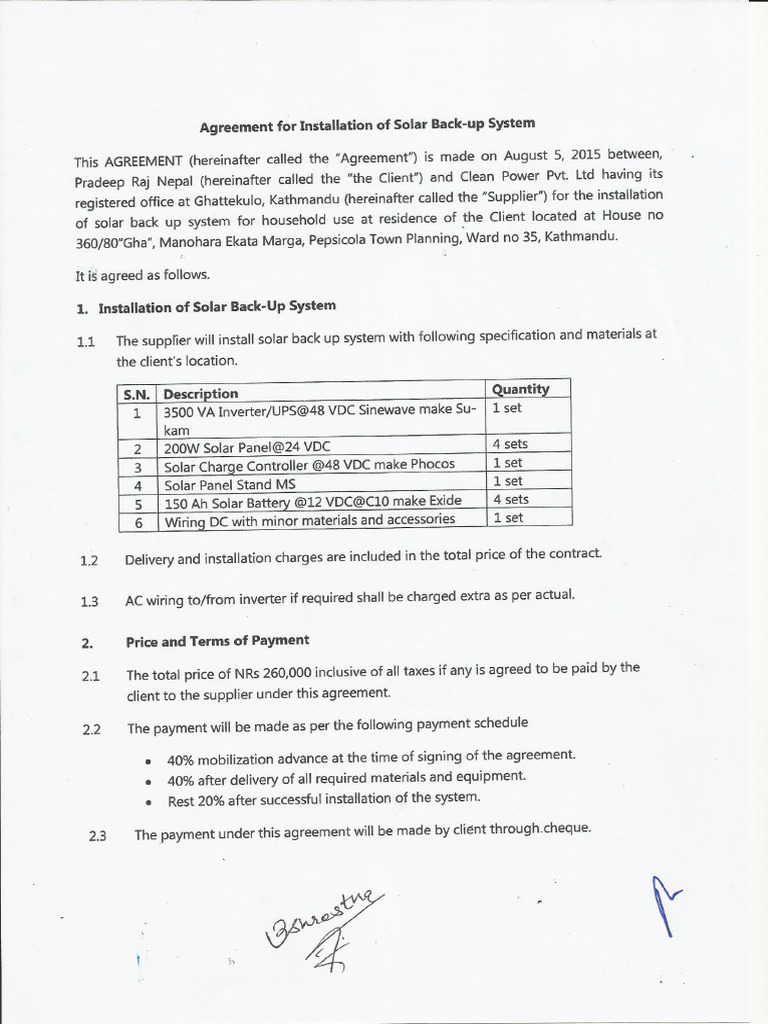 Contract Agreement Solar08052015 0000 Signed | PDF