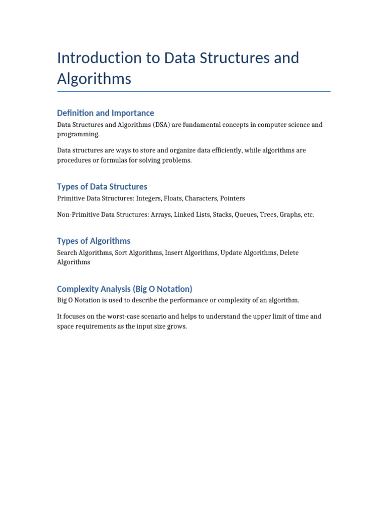 Introduction To Data Structures and Algorithms | PDF
