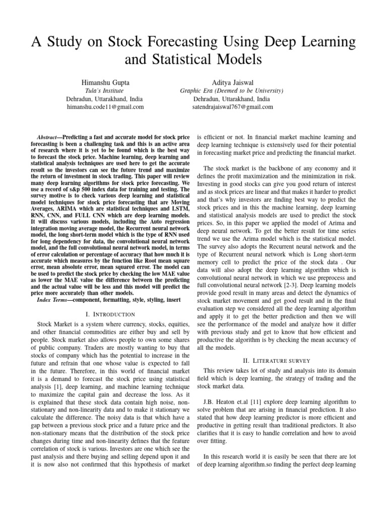A Study On Stock Forecasting Using Deep Learning | PDF