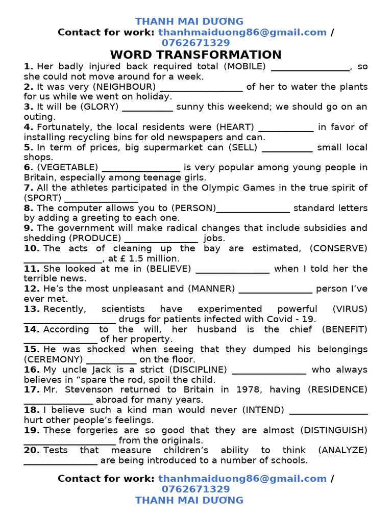 Word Transformation 1 | PDF | Home & Garden