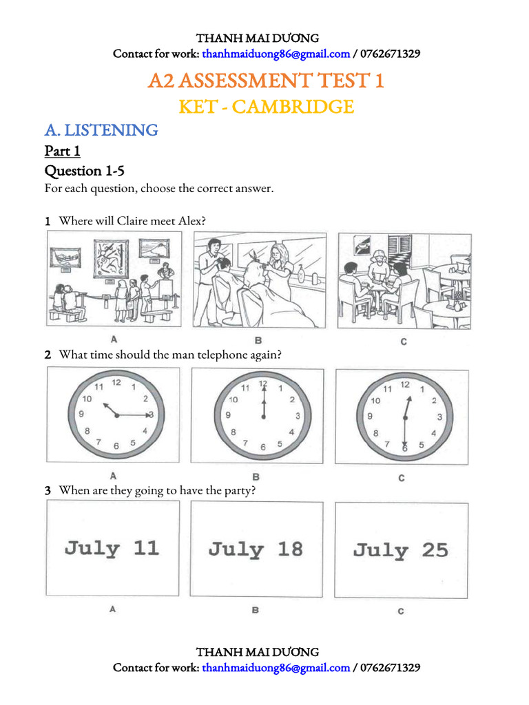 A2 Assessment Test 1 Pdf