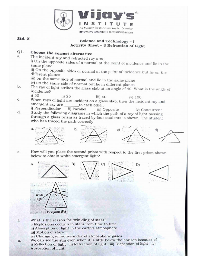 Activity Sheet No.3 Refraction of Light | PDF