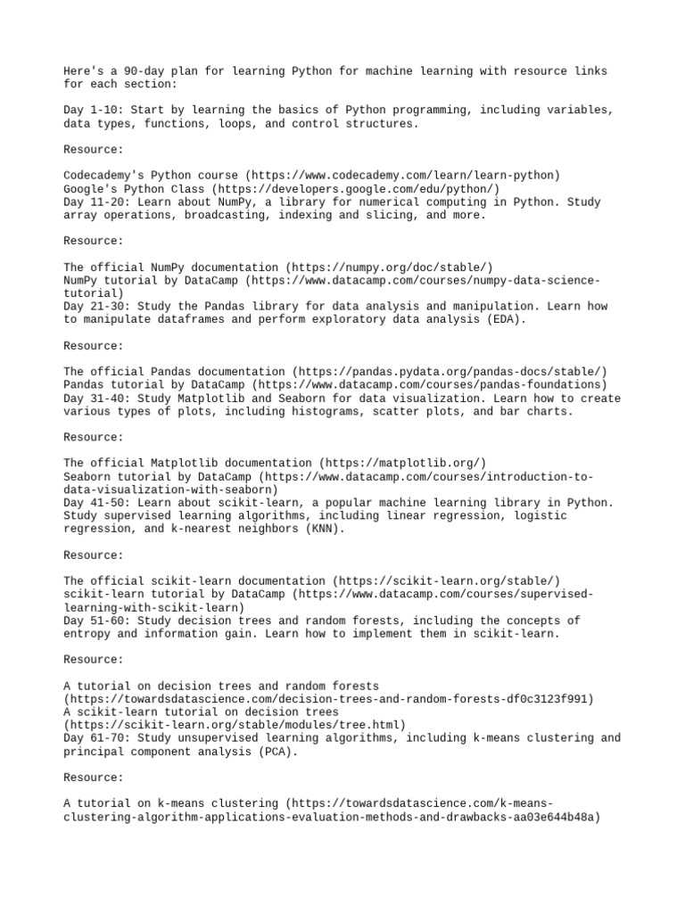 90-Day Plan For Learning Python For Machine Learning With Resource ...