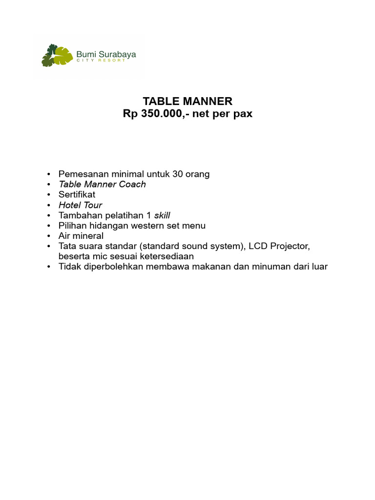 Table manner package pdf