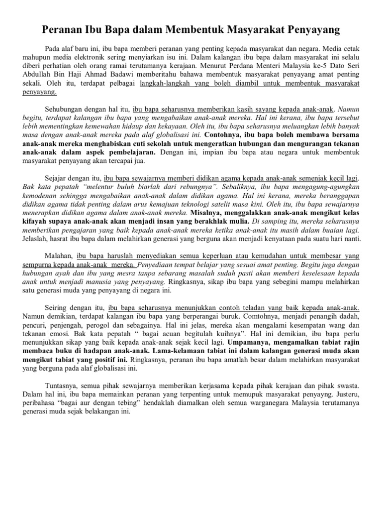 Peranan Ibu Bapa Dalam Membentuk Masyarakat Pdf