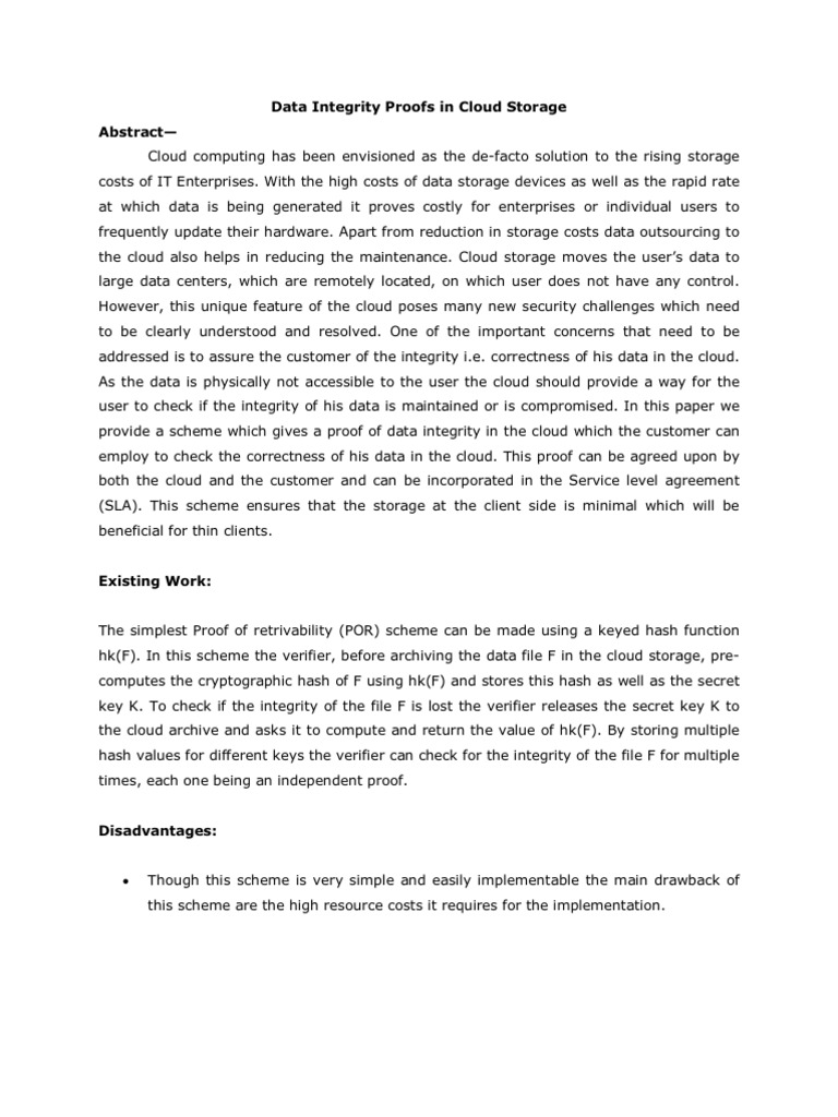Data Integrity Proofs in Cloud Storage | PDF | Cloud Computing ...