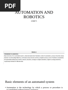 Automation and Robotics - 21ME71 - Module-1