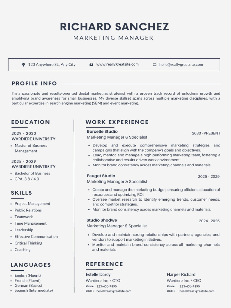 White and Blue Lines Minimalist Professional CV Resume | PDF