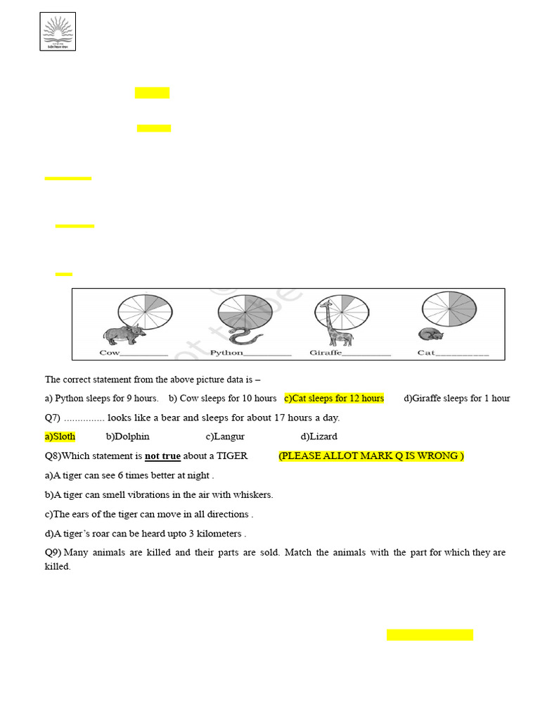 Class 5 Evs April L A T Scoring Key Pdf