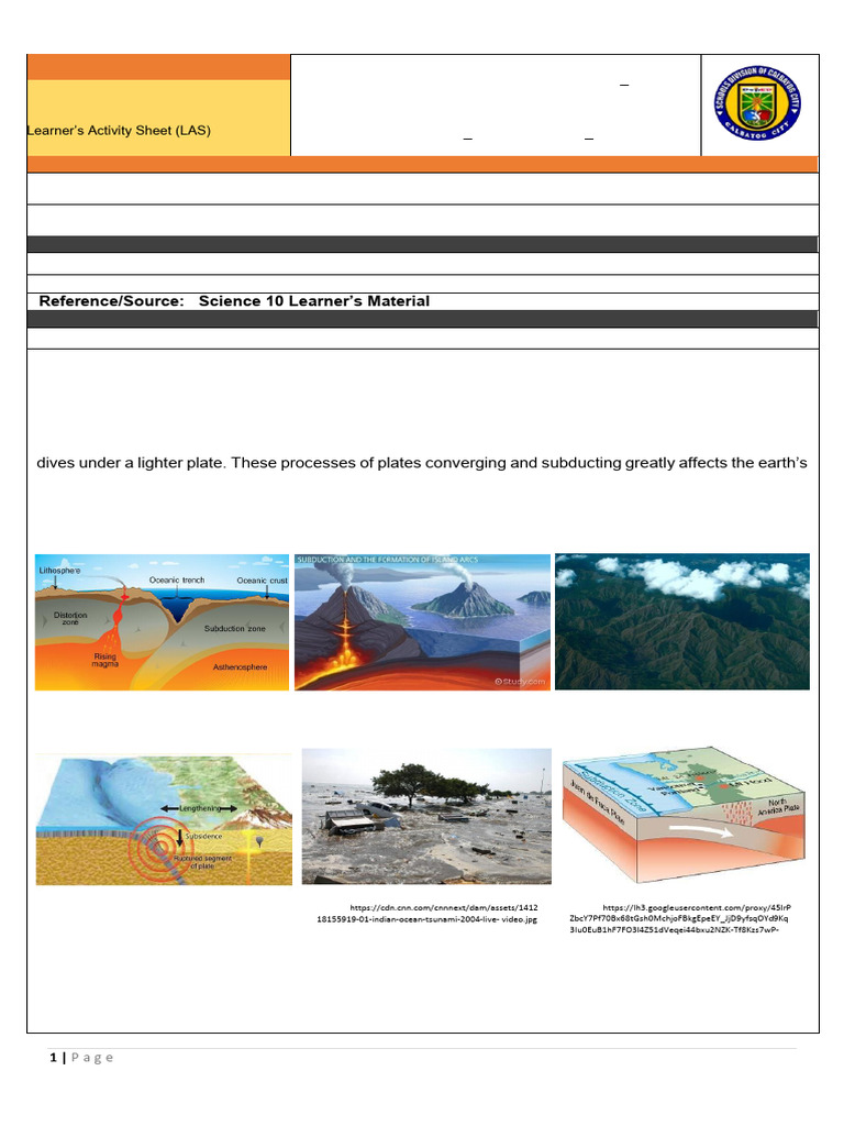 Grade 10 LAS Week 5 | PDF | Plate Tectonics | Structure Of The Earth