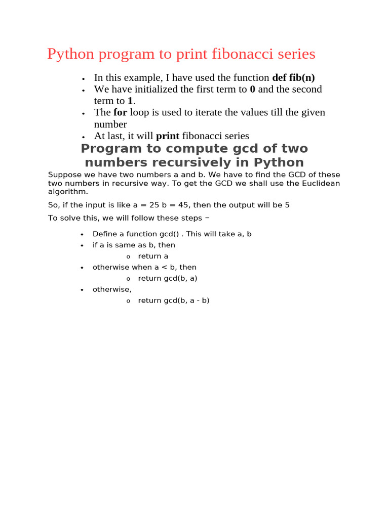 Python Program To Print Fibonacci Series | PDF