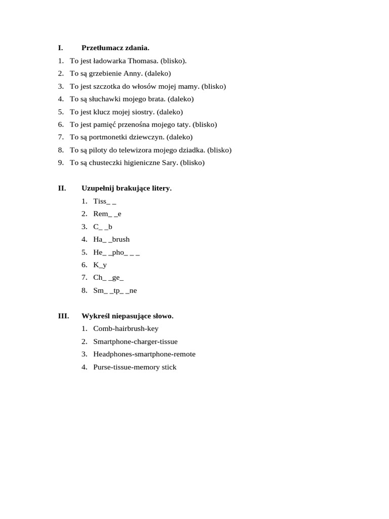 Brainy 4-Unit 3 Zadania Slownictwo | PDF