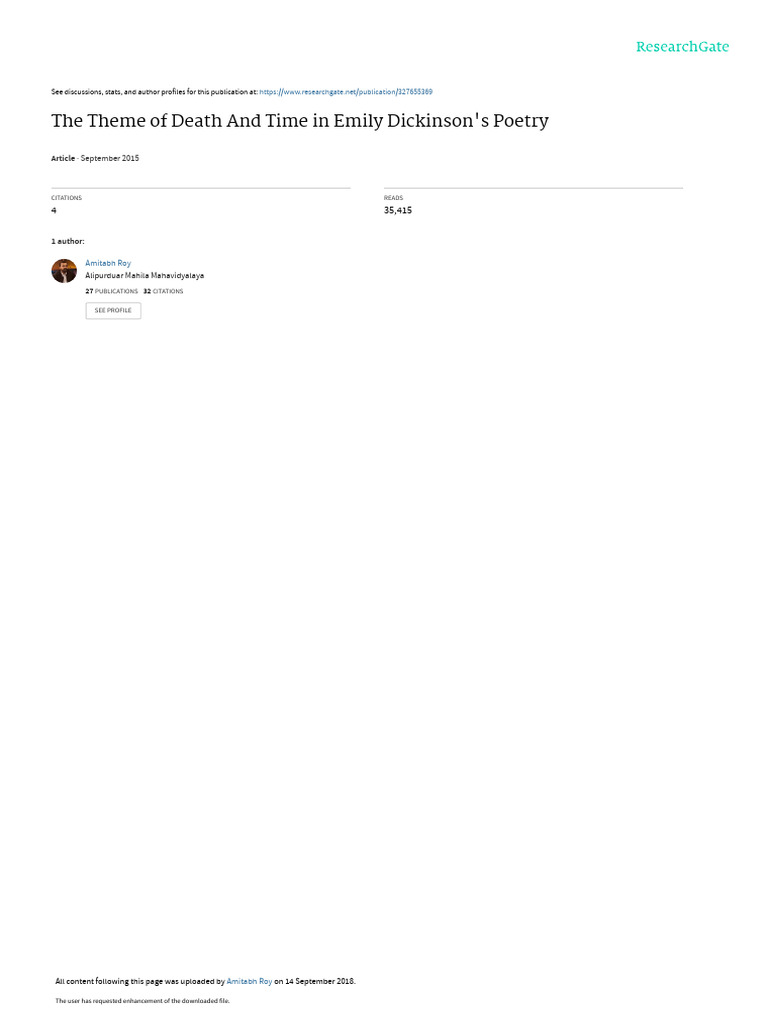 The Theme of Death and Time in Emily Dickinsons Poetry PDF