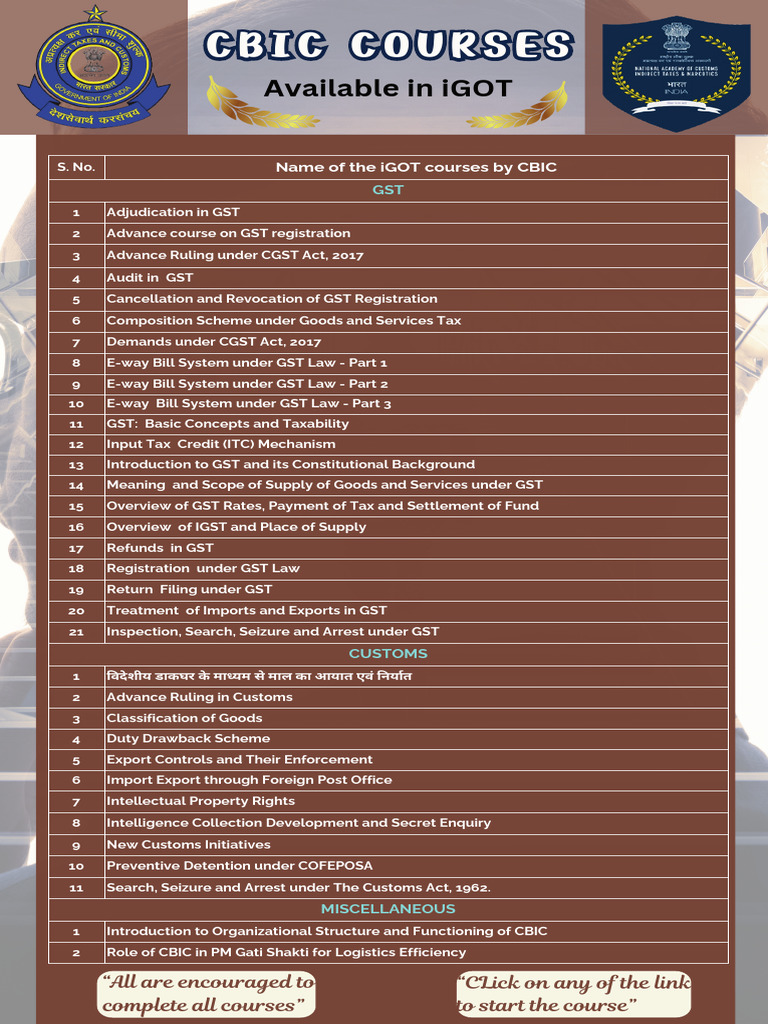 iGOT CBIC GST and Customs Courses | PDF