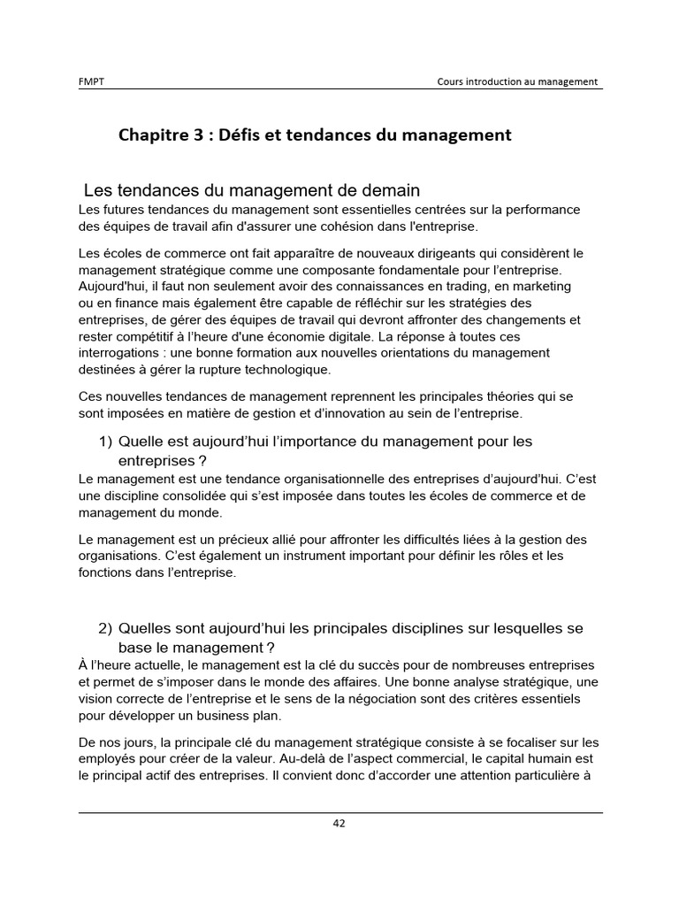 Chapitre 3 Defis Tendances Management | PDF