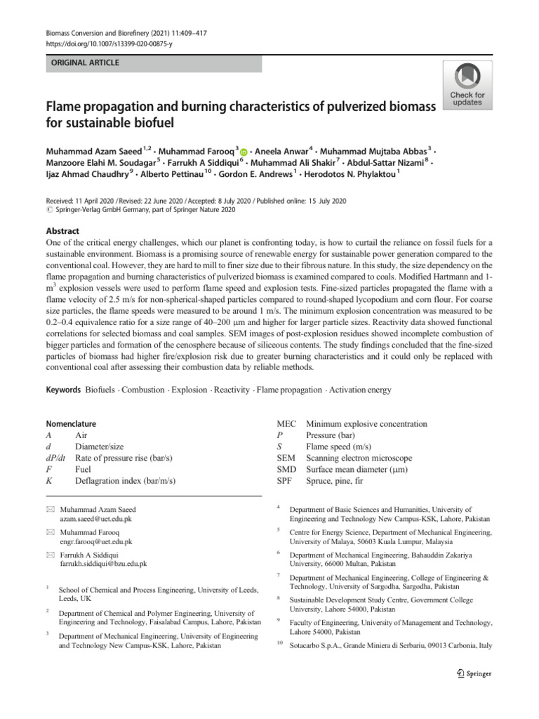 Flame Propagation and Burning Characteristics of Pulverized Biomass For ...