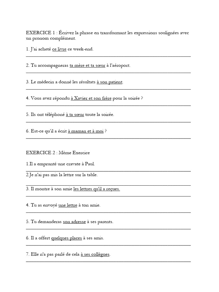 Exercice Couso Pronoms 17.01.2022 | PDF