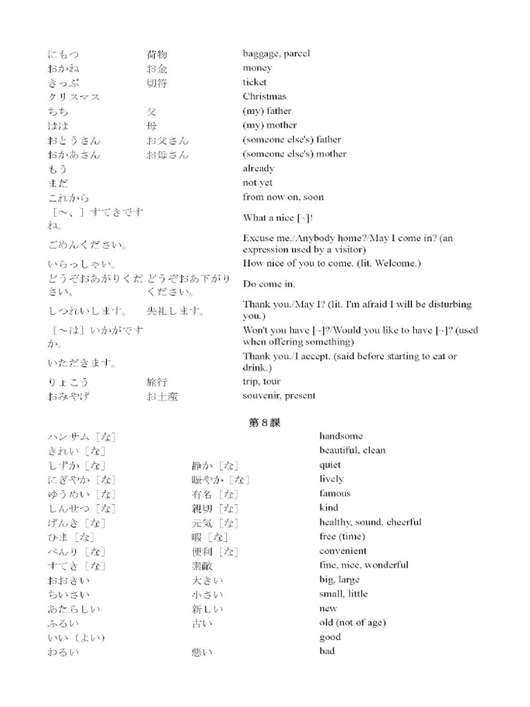 Minna No Nihongo Lesson 1 To 50 Vocabulary - Page - 10 | PDF