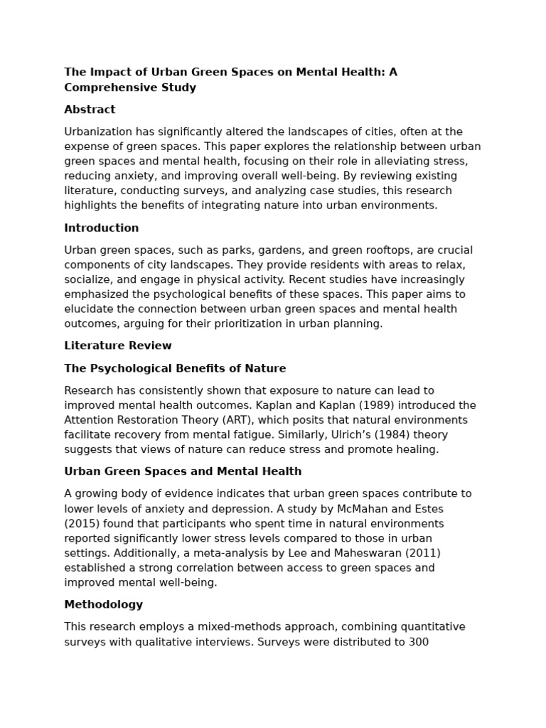 The Impact of Urban Green Spaces On Mental Health | PDF
