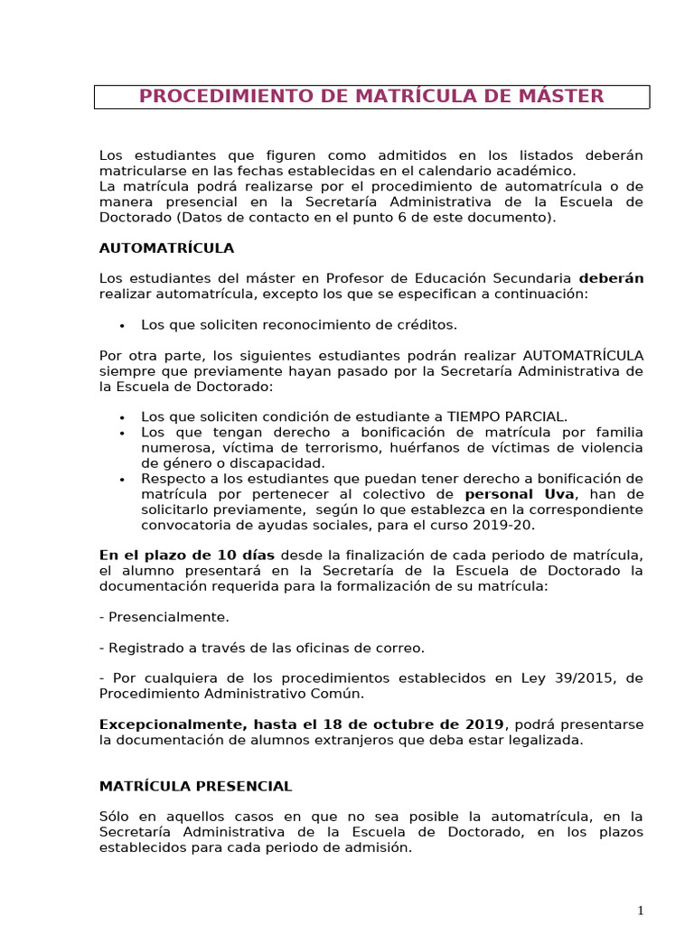 Procedimiento de Matricula Mpso 2 | PDF
