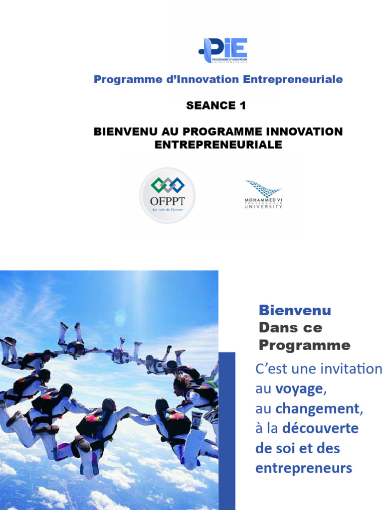 Seance 1 Bienvenu Au Programme Innovation Entrepreneuriale | PDF
