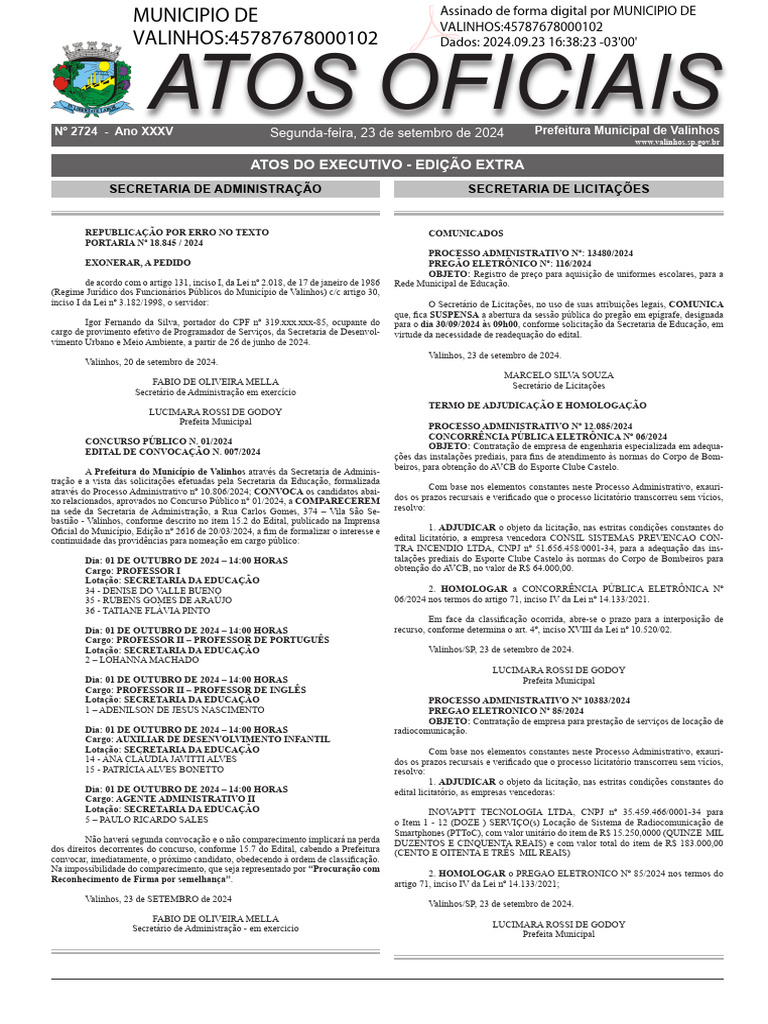 Atos Oficiais: Atos Do Executivo - Edição Extra | PDF