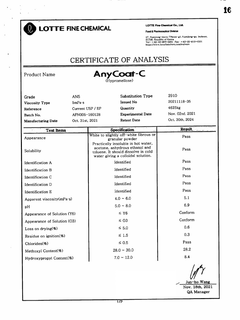 Hypromellose COA SH | PDF