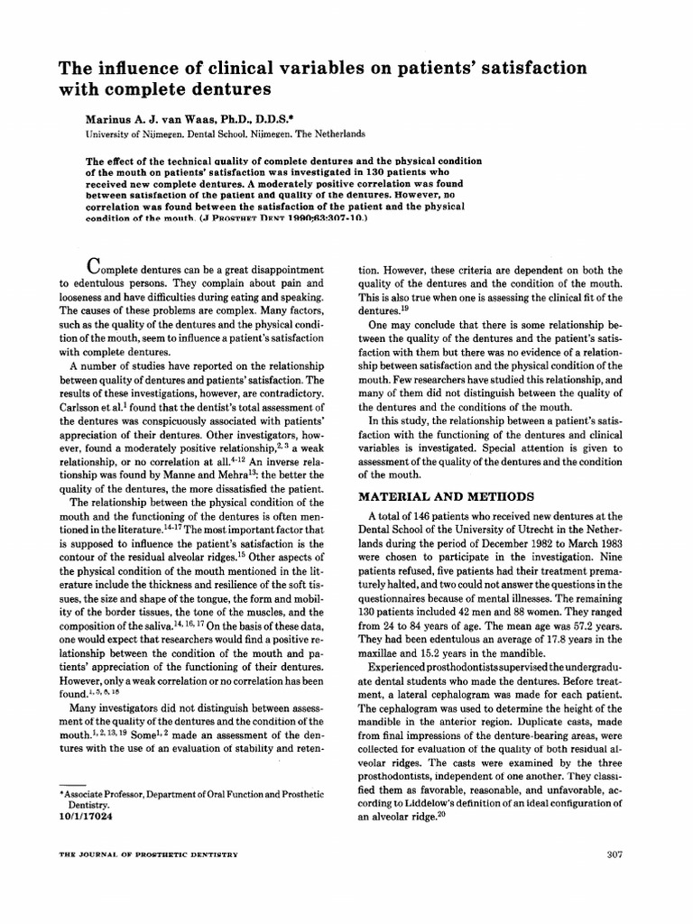 The Influence of Clinical Variables On Patients' Satisfaction With ...