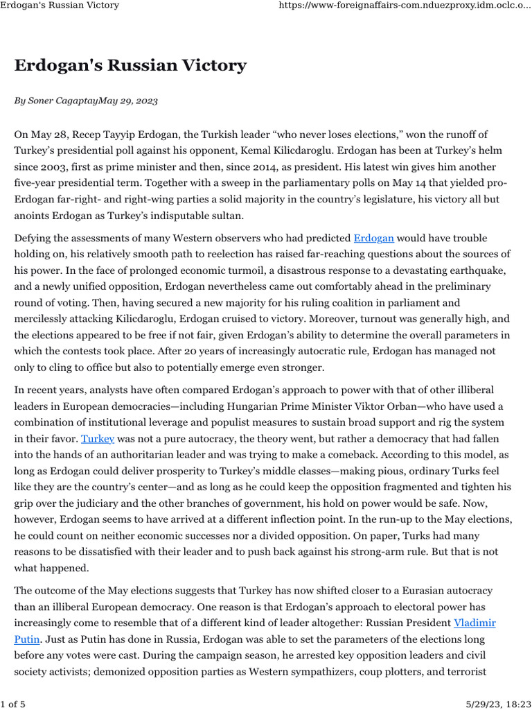 Erdogan's Russian Victory Foreign Affairs | PDF | Recep Tayyip Erdoğan ...