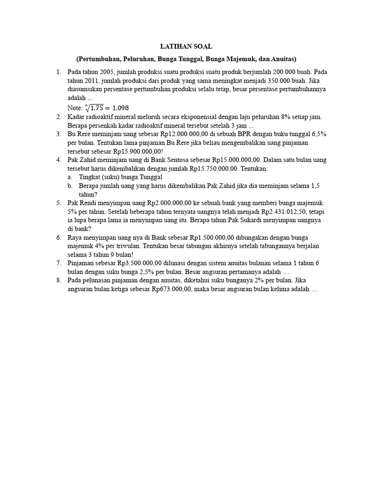 Latihan Soal Bunga Anuitas Kelas Xi 10 Pdf