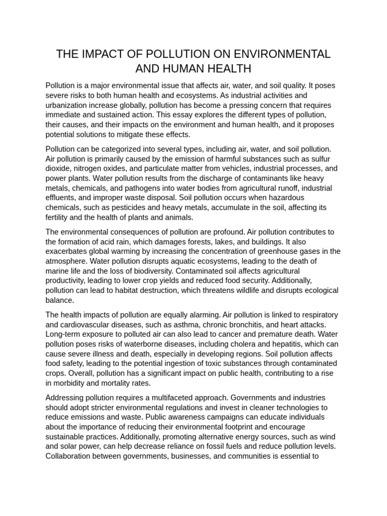 The Impact of Pollution On Environmental and Human Health | PDF