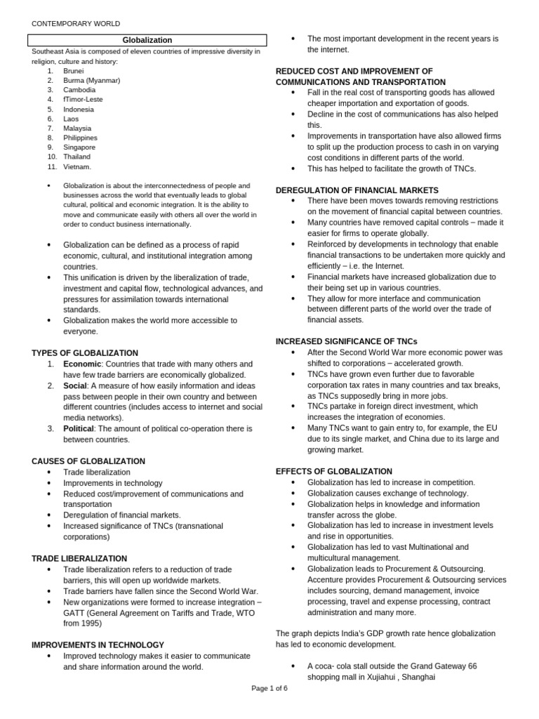 Contemporary World Lessons | PDF | Globalization | Market (Economics)