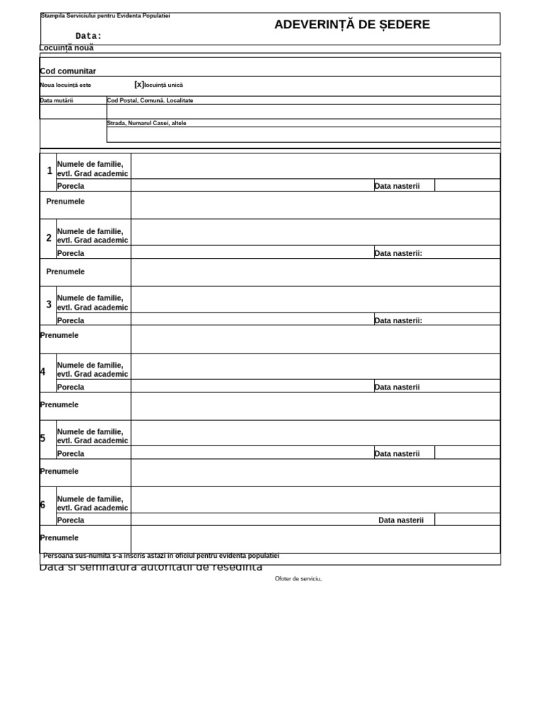 Meldebestätigung Tabelar Model Română | PDF