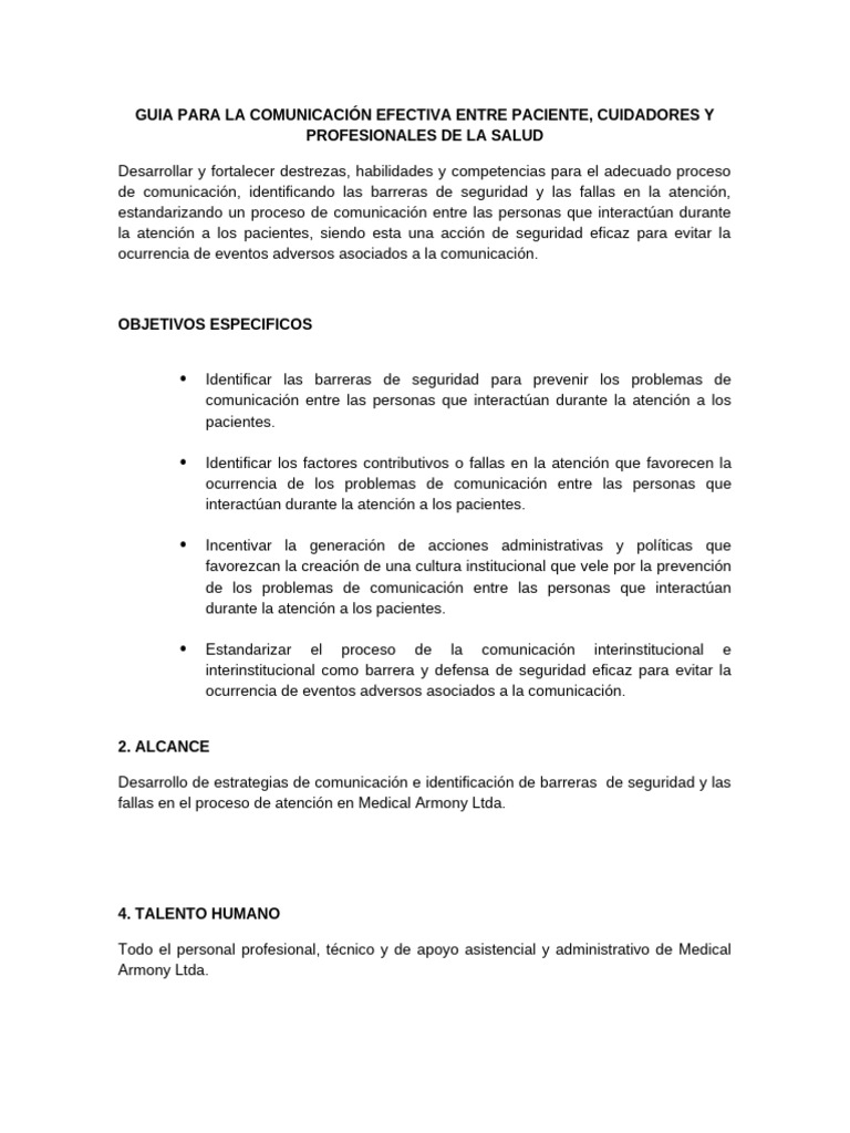Gmc Gu 01 Guia Para La Comunicación Efectiva Entre Paciente Cuidadores