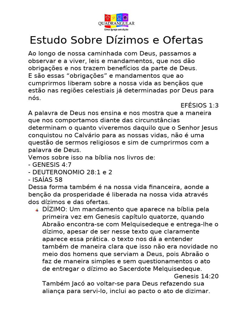 Estudo Sobre Dízimos e Ofertas | PDF
