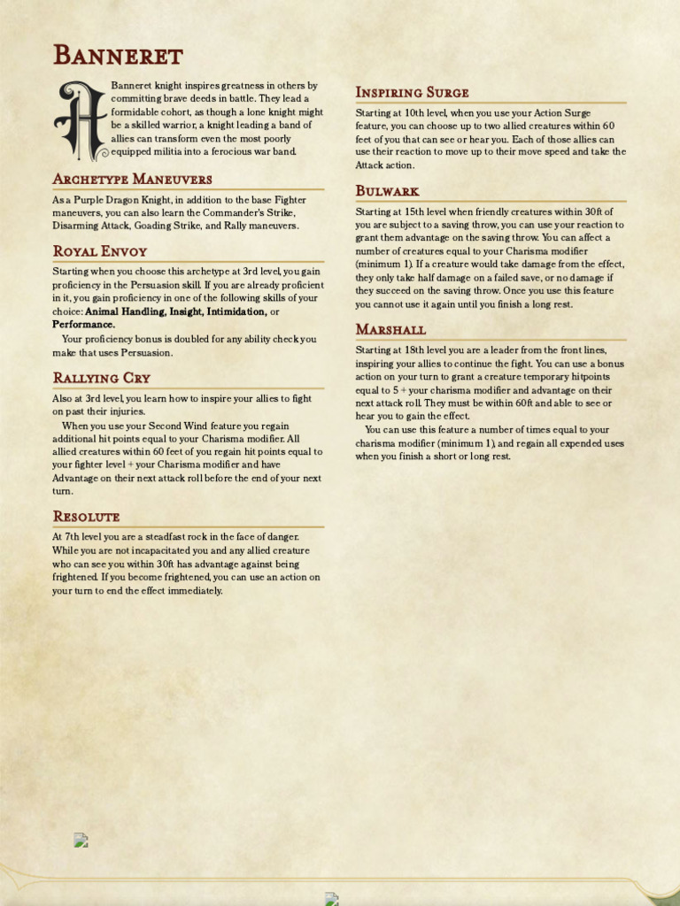 Banneret Fighter Subclass Revised D&amp;D 5e | PDF