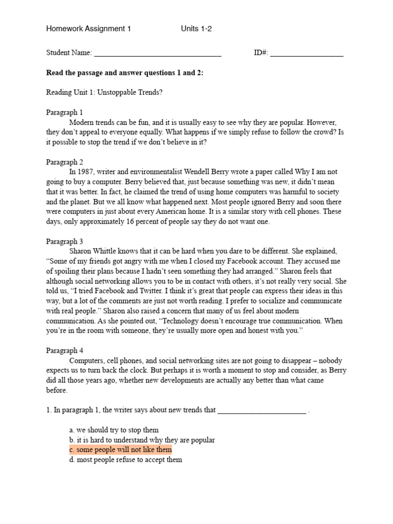 HomeWork Assignment 1 Unit 1-2-1 | PDF