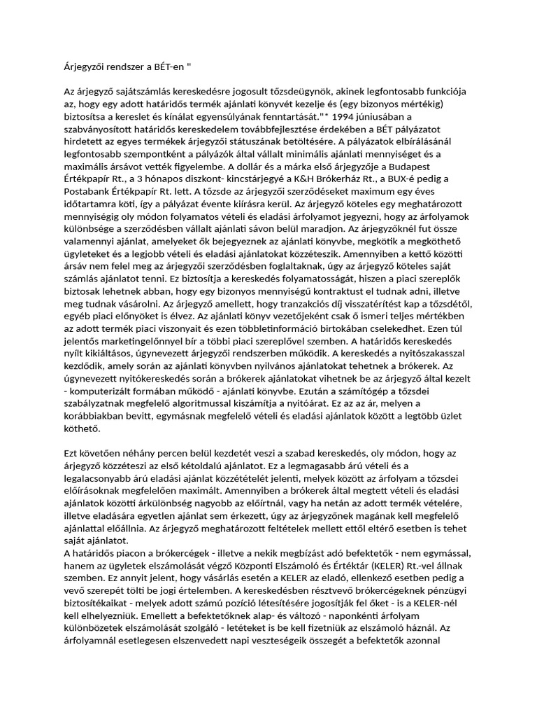 Árjegyzői Rendszer A BÉT | PDF