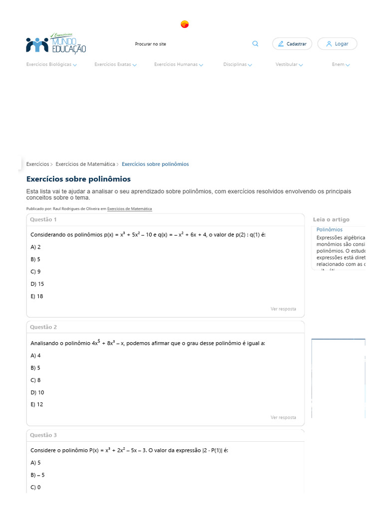 Valor de k em polinômio com raiz | PDF | Matemática